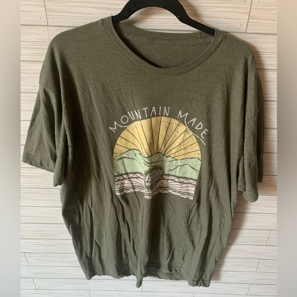 Old Smokey Tennessee moonshine Green Graphic Tee with Mountain Design